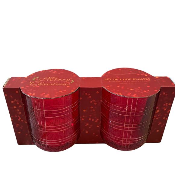 Set of 2 RED Double Old Fashioned Cocktail Glasses Christmas Holiday New - Picture 2 of 10